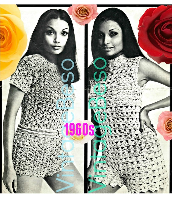 Romper Crochet Pattern • Vintage Crochet Pattern • Hot Pantsuits • 1960s Couture Crochet • Party • Sexy • Bodysuit • Watermarked PDF Only