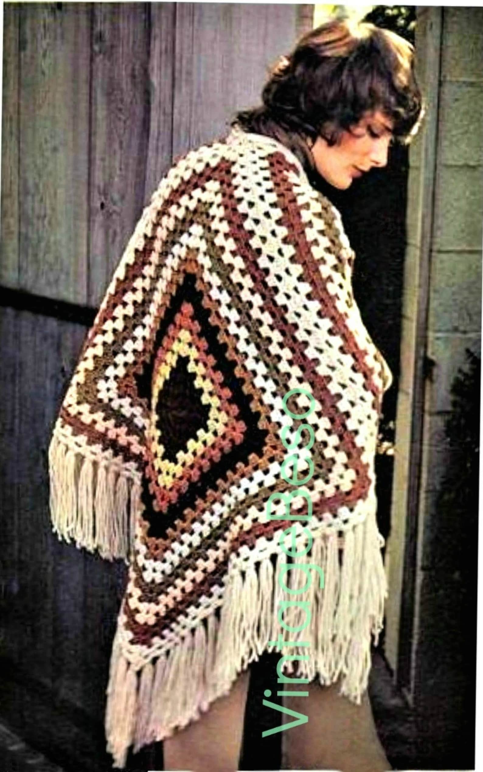 Crochet Shawl PATTERN • Vintage 1970s Granny Square Wrap (watermarked ...