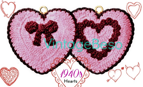 Heart Potholder Crochet Pattern • 1940s Crochet Pattern Actual Pattern Used by Bomb Girls in 1940s bow Love • Watermarked PDF Only