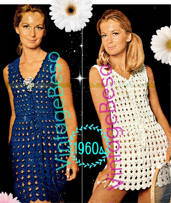 Dress Crochet Pattern • Mini or Micro Dress • Vintage 60s • Ladies Peekaboo Dress • Summer Crochet Pattern • Watermarked PDF Only