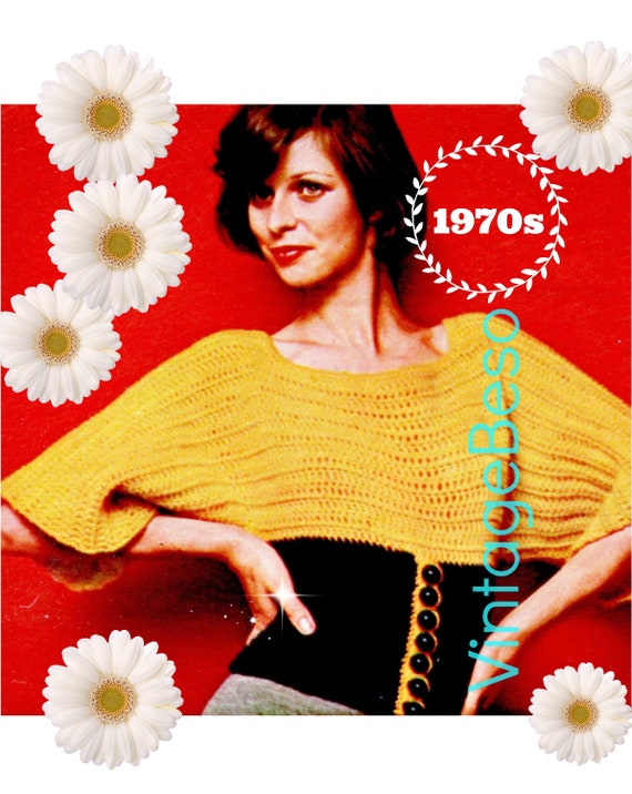 Top Crochet Pattern • 1970s Vintage Crochet Pattern • Watermarked PDF Only • Dolman Sweater • Sexy Top • Boho Clothing