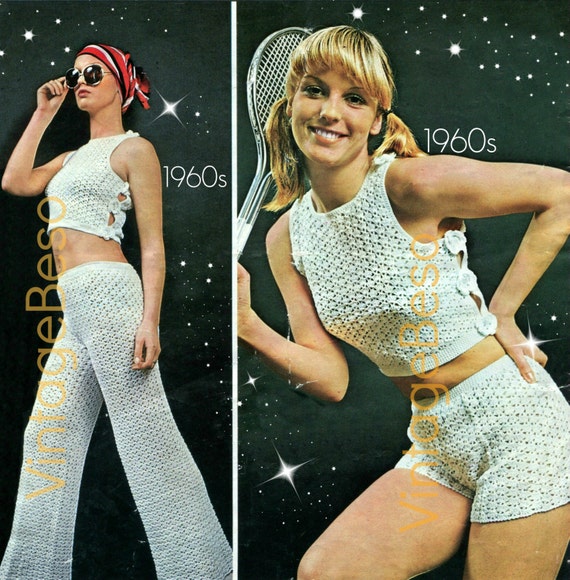 Crop Top + Shorts and Pants Crochet Pattern • Flower Crochet Pattern Trousers • Watermarked PDF Only