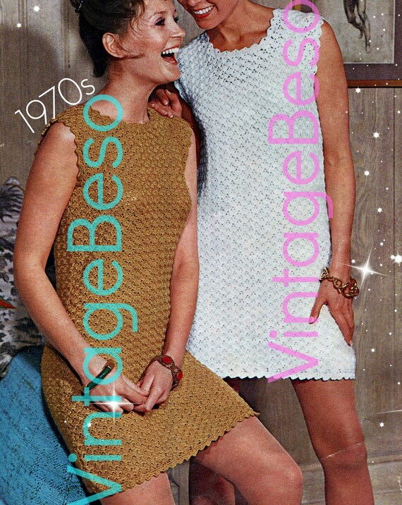 Dress Crochet Pattern Vintage 1970s Party Dress Crochet Pattern Summer Cover Up Crochet Pattern • Watermarked PDF Only