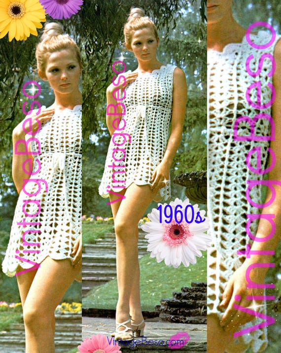 Lace Dress Crochet Pattern • 1960s Beach Dress • Vintage Crochet Pattern • Goddess Dress • Sexy Shift Dress • Watermarked PDF Only