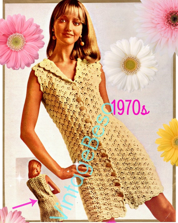 Rare Dress Crochet Pattern • Vintage 1970s Ladies Summer Wear is a Delightful SCALLOP DRESS • Watermarked PDF Only