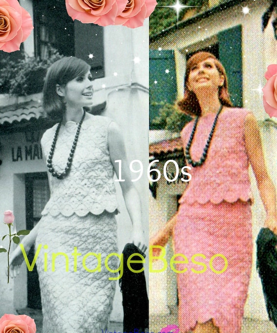 PARIS Dress is a 1960s Vintage Crochet Pattern • Shell top + skirt feminine ladies easy comfortable • Top Skirt Dress • Watermarked PDF Only