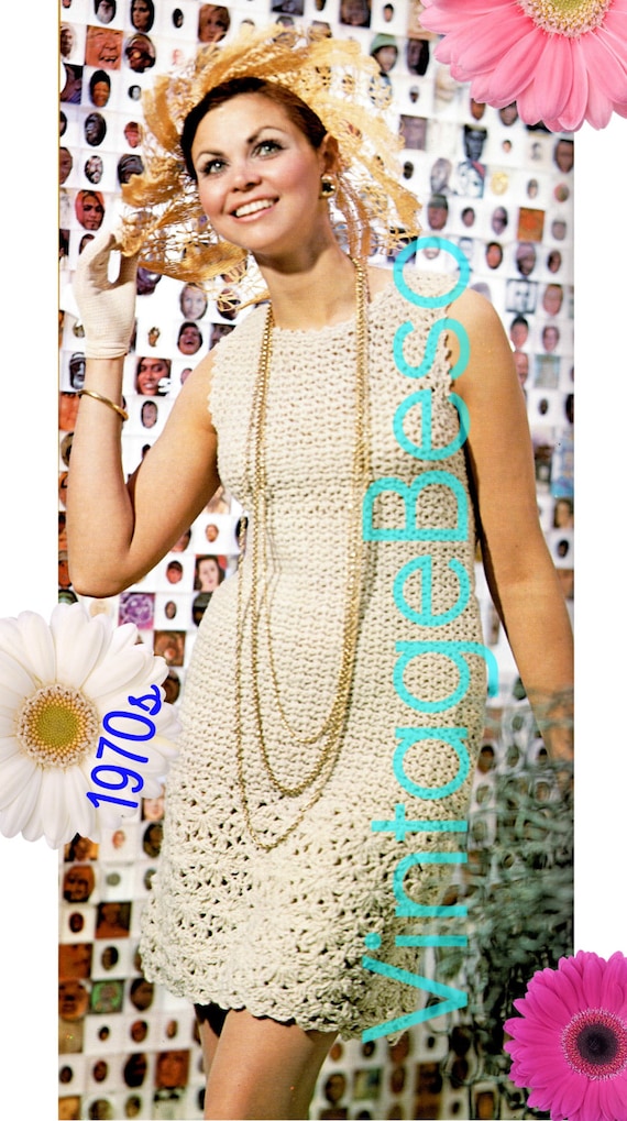 Dress Crochet Pattern • 1970s Vintage Sleeveless Dress • Tea Time Party Summer Festival Resort Vintage Beso • Watermarked PDF Only