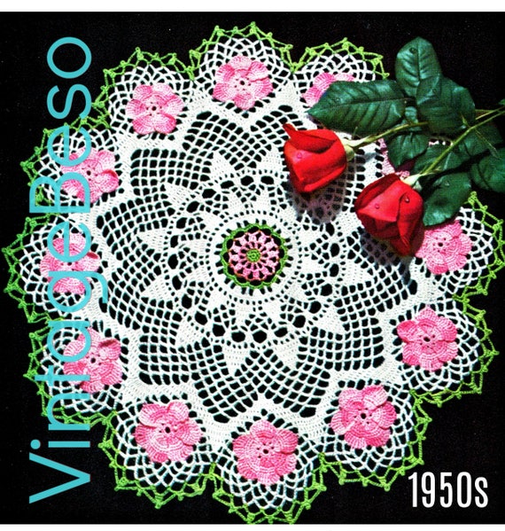 Wild Rose Doily Crochet Pattern • Crochet PATTERN • Vintage 1950s Flower • Home Decor • Great for Family Gatherings • Watermarked PDF Only