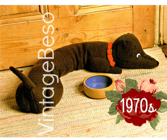 Door Draft Stopper Knitting PATTERN • Vintage Dachshund Knit Pattern • Dog Draught Excluder prevent cold winds • Watermarked PDF Only