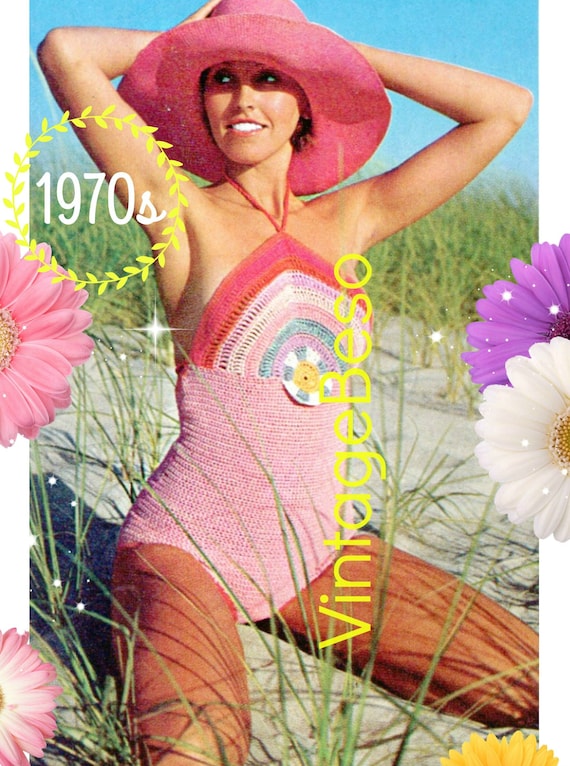 Rainbow Maillot CROCHET Pattern • Bathing Suit Crochet Pattern • Sexy 1970s Swimsuit • Maillot • Vintage One Piece • Watermarked PDF Only