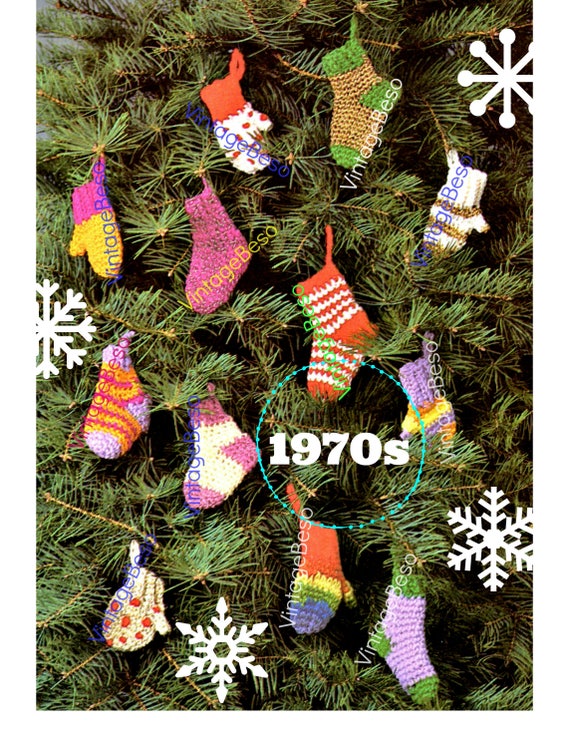 EASY Crochet Tiny Sock and Mittens CROCHET Pattern Classic Christmas Stocking Tree Decoration Gift Wrapping Vintage Crochet Pattern