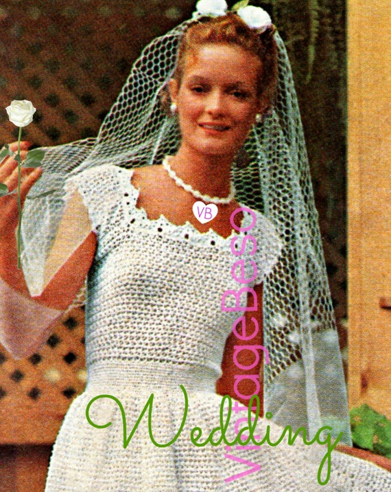 Wedding Dress Crochet Pattern • 1970s Vintage Hooded Jacket Crochet Pattern • Maxi Dress • DIY Retro Wedding Gown • Watermarked PDF Only