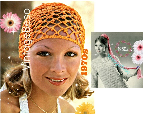 Vintage 1970s Crochet Pattern • Lovely Feminine TRELLIS PAttErn so YOU can wrap into Hat Cap Coronet Headdress Style • Watermarked PDF Only