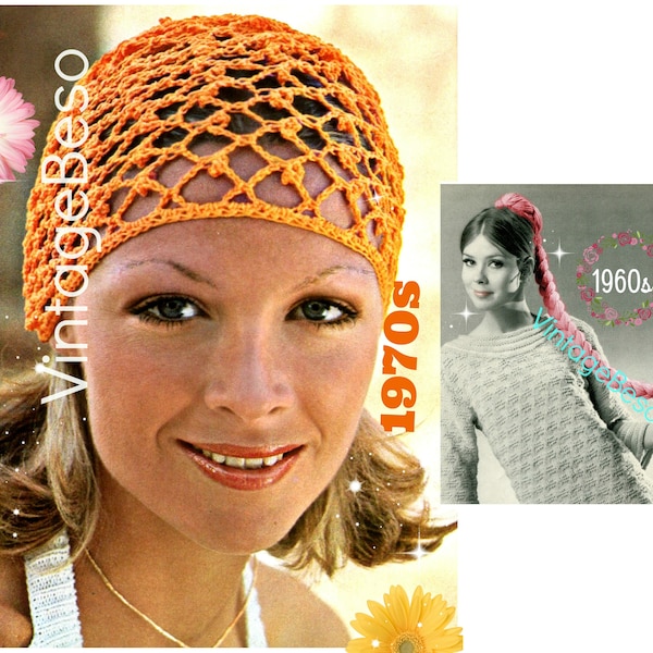 Vintage 1970s Crochet Pattern • Lovely Feminine TRELLIS PAttErn so YOU can wrap into Hat Cap Coronet Headdress Style • Watermarked PDF Only