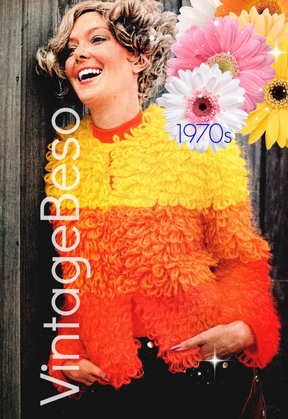 Jacket Crochet Pattern • 70s Super Fun Coat • Fake Fur • Teddy Bear • Chubby • Retro Ladies Jacket • Sexy • Faux Fur • Watermarked PDF Only