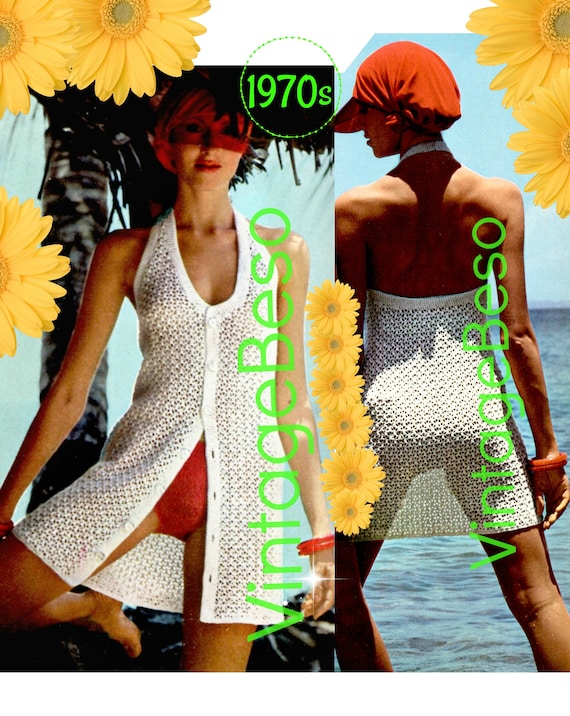 Dress Crochet Pattern • 1970s Halter Neck Beach Jacket Crochet Pattern • Halter Dress Vest • Beach • Summer Wear • Watermarked PDF Only