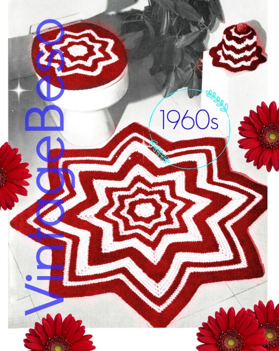Rug Crochet Pattern + Lid Cover + Toilet Paper Cover • Retro 1960s Ripple Bathroom Set • You chose colors • Watermarked PDF Only