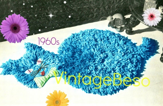 Cat Rug Crochet Pattern • 1960s Retro Pattern • Shag Crochet Pattern Cat Crochet Pattern • Vintage Beso • VintageBeso • Watermarked PDF Only