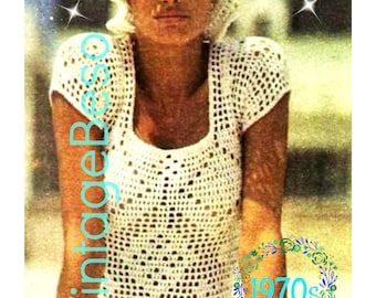 1970s Crochet Top and Hat Pattern • Vintage Filet Crochet • Watermarked PDF Only