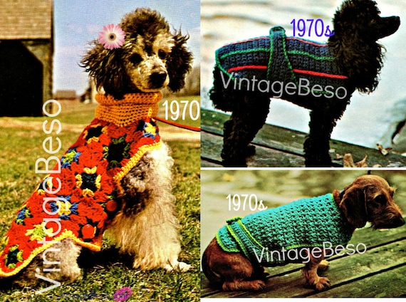 1970s Dog Sweater Crochet Pattern • 3 Vintage Styles (Watermarked PDF)