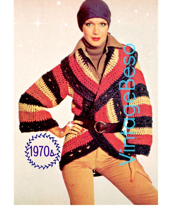Crochet PATTERN BOHO Circle Wrap Cardigan • 70s Vintage Top Bohemian Clothing Jacket Sweater Hippie • Watermarked PDF Only