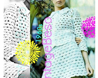 EASY Twiggy Crochet Pattern • Beginner • Vintage 1960s QUICK • Suit Crochet Pattern • Jacket Pattern • Skirt Ladies • Watermarked PDF Only