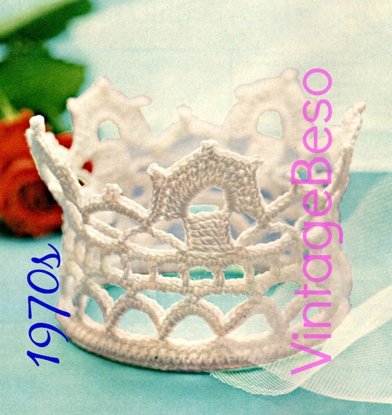 Crown Crochet Pattern • 1970s Vintage Bridal Tiara • wedding treasure keepsake • headdress headband • Watermarked PDF Only