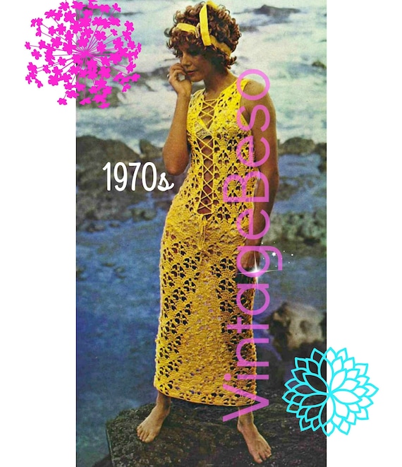 Sexy Vixen CoverUp • Maxi Dress • Vintage Peekaboo Crochet Pattern • 1970s Ladies Dress • Bikini Swimsuit CoverUp • Watermarked PDF Only