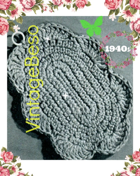 Leaf Potholder CROCHET Pattern • Vintage 1940s • Rosie the Riveter crocheted • Satisfyingly Simple Stylish and Useful • Watermarked PDF Only