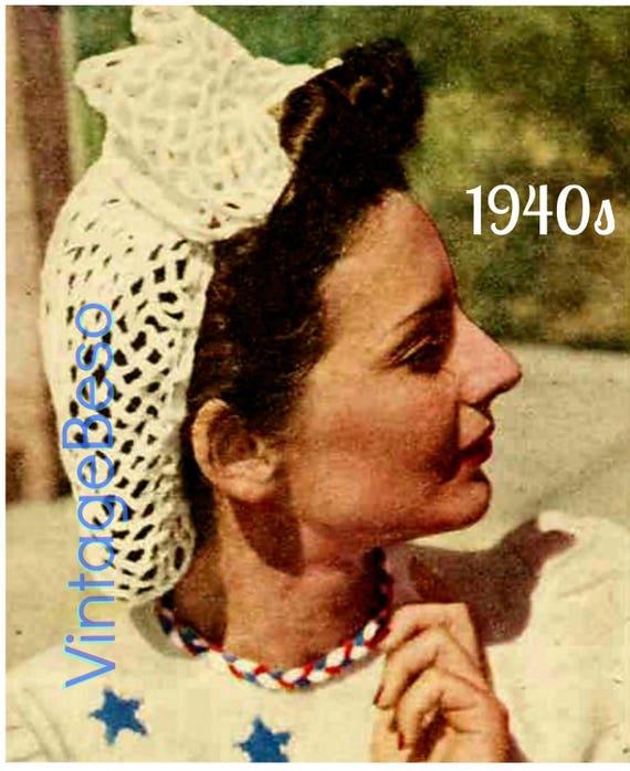 Snood Crochet Pattern • Vintage Bomb Girl • 1940s Bow Hair Snood • Hair Net Pattern • 1940s Hair Net • Rosie WW II • Watermarked PDF Only