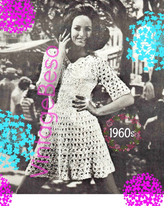 Dress Crochet Pattern • Lace Dress • Vintage 1960s • Summer Sass for Sexy Lady • UK Crochet Pattern • Watermarked PDF Only