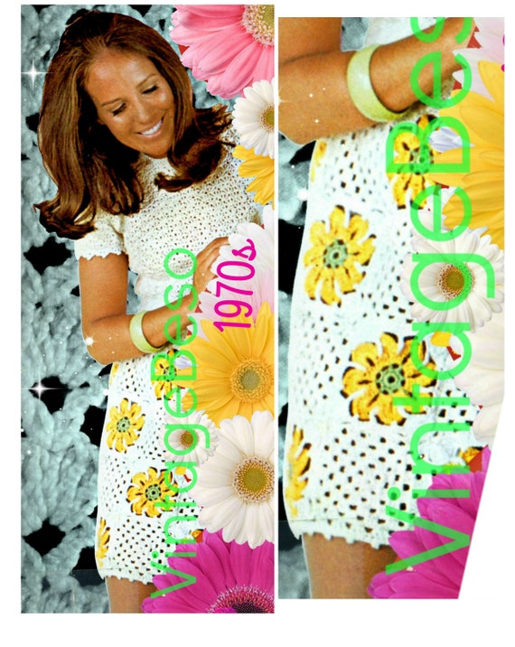 Dress Crochet PATTERN Vintage • 1970s Mod Flower Dress Pattern • Ladies Bohemian Clothing • Vintage Crochet Pattern • Watermarked PDF Only