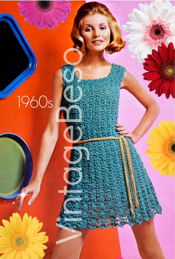Dress Crochet PATTERN • Vintage 1960s Lace Cocktail Dress • Ladies Spring Summer Sexy Sleeveless Dress • VintageBeso • Watermarked PDF Only