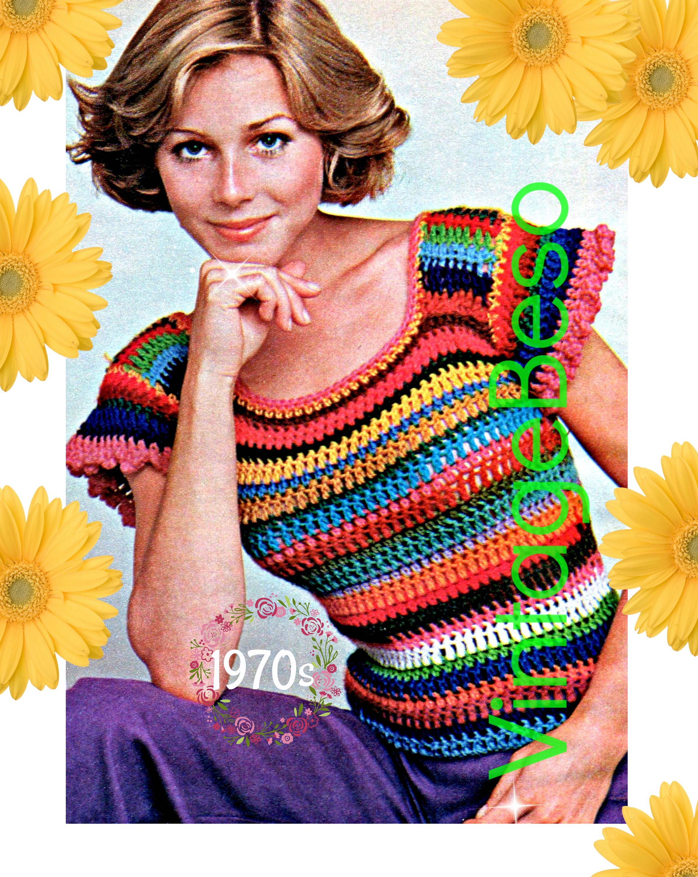 Top CROCHET Pattern • Vintage 70s Striped Shrink • Snug Super Cute