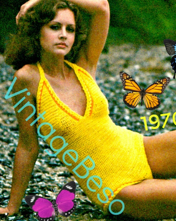 Bathing Suit Crochet Pattern • Sexy 1970s Swimsuit Maillot • Vintage One Piece • Leotard • Swimwear • VintageBeso • Watermarked PDF Only