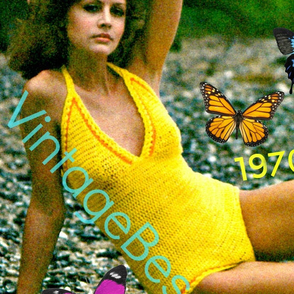 Bathing Suit Crochet Pattern • Sexy 1970s Swimsuit Maillot • Vintage One Piece • Leotard • Swimwear • VintageBeso • Watermarked PDF Only