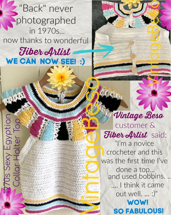 Sexy Egyptian Collar Halter Top Crochet Pattern • Retro Halter Pullover • Vintage 1970s Summer Top • Watermarked PDF Only