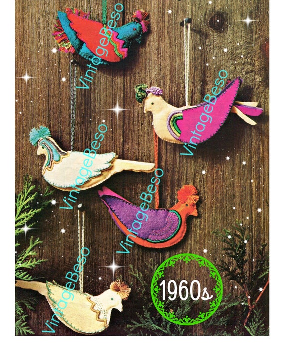 Birds Sewing Pattern • Vintage 1960s SEWING Pattern • Felt Christmas Plumed PARTRIDGEs Sewing Pattern Birds in Flight • Watermarked PDF Only