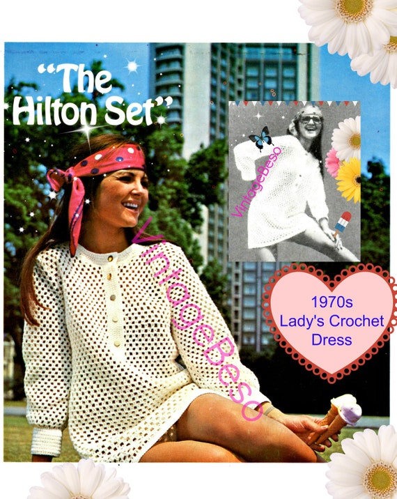 Dress Crochet Pattern • Hippie Hilton • Vintage 70s Tunic Top • Retro Free Recipe • Quick Make Fishnet Dress Crochet • Watermarked PDF Only