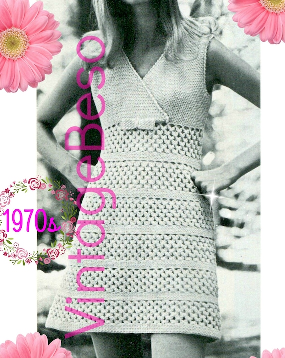 Dress CROCHET Pattern • Vintage 1970s Bow Me Dress Pattern • Retro Ladies Crossover Sleeveless • Watermarked PDF Only