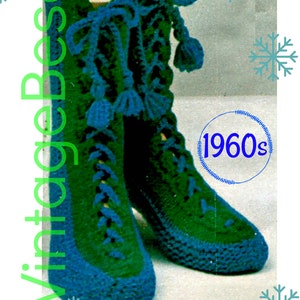 Slippers Knitting Pattern • Laced Slipper Socks with Tassels • 1960s Vintage • Woman&#39;s Slippers • Watermarked PDF Only
