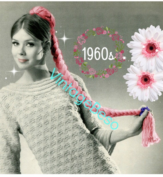 EASY Slippers Vintage Crochet PATTERN + Fun Hair Ponytail Braid • Vintage 1970s Granny Square Slippers • Watermarked PDF Only