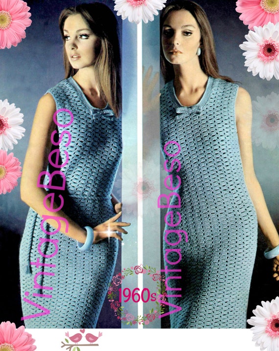 Dress Crochet Pattern • Sophisticated Sexy Dress • Vintage 1960s • Summer Sleeveless Pattern • Watermarked PDF Only • UK Crochet Terms