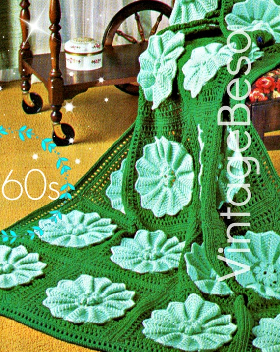 Water Lily Afghan CROCHET Pattern • Vintage 1960s Afghan Crochet Pattern • Lily Pad • Lilly Pad • Watermarked PDF Only