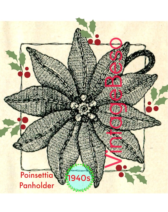 Poinsettia Potholder Crochet Pattern • 1940s Classic Christmas • Crochet Christmas • Gift • Holiday Gift Topper • Watermarked PDF Only