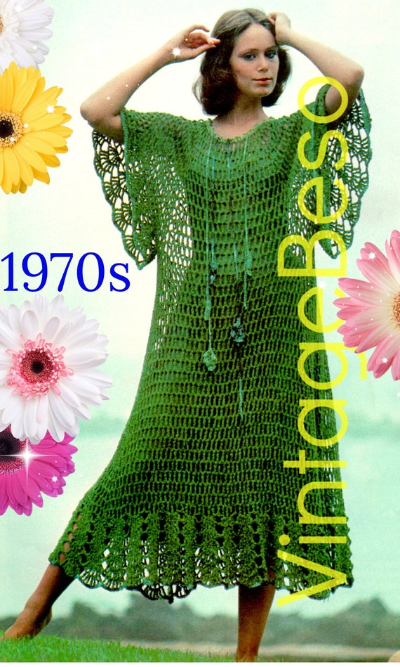 Sea Dance Dress Crochet Pattern • Ladies Maxi Dress • Caftan Dress • Peekaboo Web • Bikini Cover Up • 1970s Vintage • Watermarked PDF Only