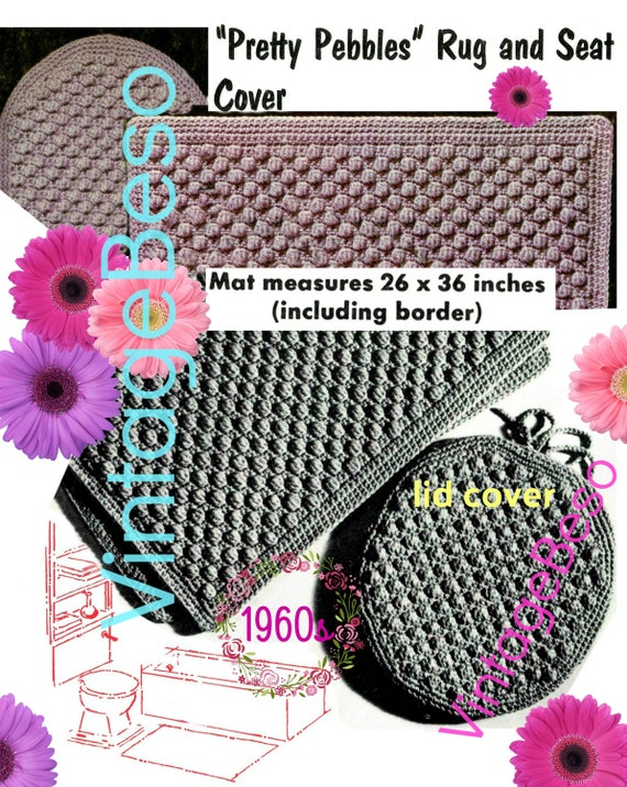 Rug Crochet Pattern + Lid Cover Crochet Pattern • Watermarked PDF Only • 1960s Bathroom Set • Toilet Seat Pattern • Pebbles Pattern