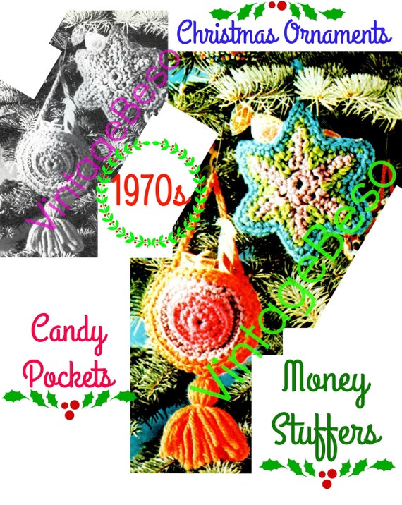 Candy Pockets • Money Stuffers • Christmas Ornament Crochet Pattern • Vintage 1970s Pattern • Watermarked PDF Only