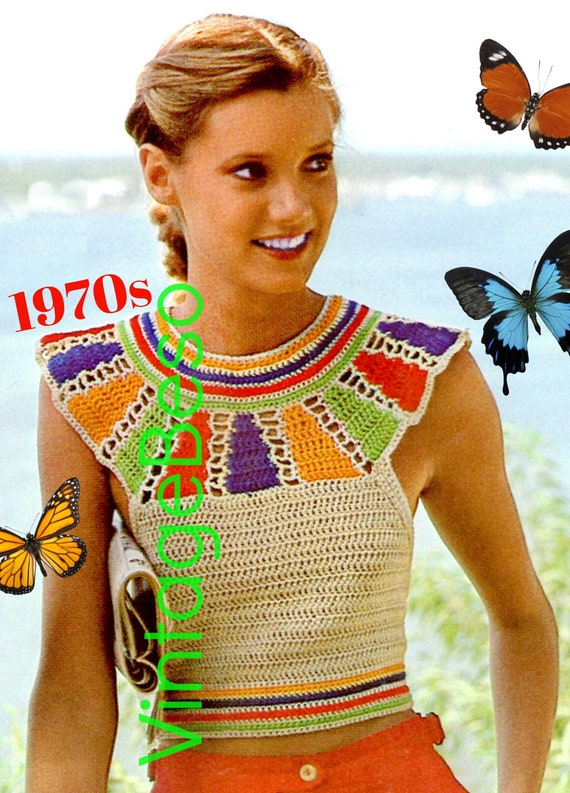 Sexy Egyptian Collar Halter Top Crochet Pattern • Retro Halter Pullover • Vintage 1970s Summer Top • Watermarked PDF Only