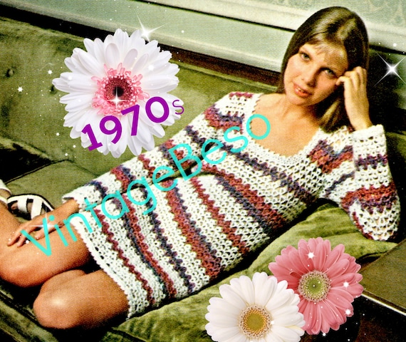 Ladies Dress Crochet Pattern • Vintage Beso • Vintage 1970s Quiet Elegance for home or out on the town LOVE • Watermarked PDF Only